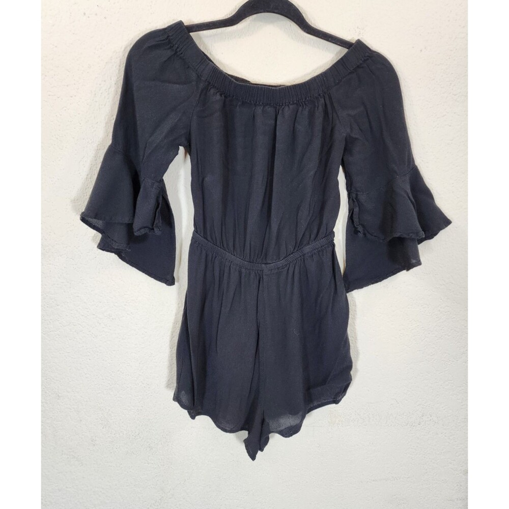 Express Romper Womens XS Black Rayon Off Shoulder Bell Sleeve Boho Festival